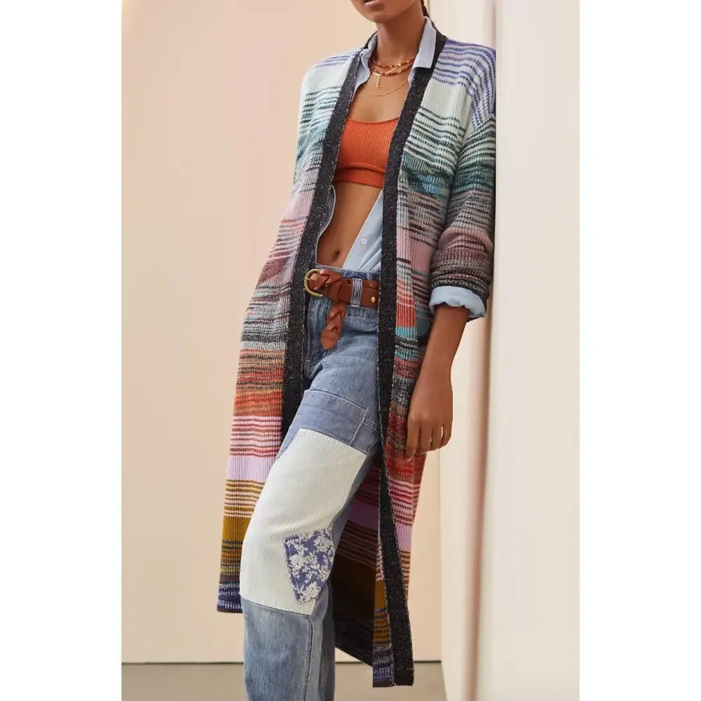 Anthropologie Space-Dyed Longline Cardigan Multi color Size XS/S - Picture 1 of 10